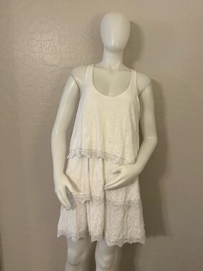 Surrealist White Crinkled Tiered Tank Tunic Size 3/M-L